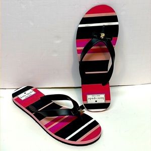 Kate Spade Black & Pink Stripe Flip Flops 7 New!